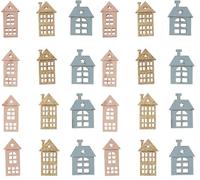 Rayher Piezas de madera Casas, 4cm, con pegamento, surtido, Bolsa 12uds, coloreado, 46663999 (Paquete de 2)