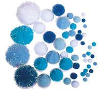 Rayher Pompones manualidades, tonos blancos y azules metalizados, 50 ud, tamaños variados, 76529000