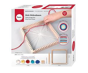 Rayher Telar cuadrado de madera, 23x23 cm, incluye ovillos y accesorios, 72003000