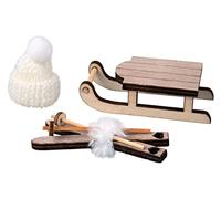 Rayher Trineo de madera + esquís + gorra, surtido, bolsa 3uds, coloreado, 46664999