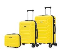RAYKONG Conjunto de 3 Maletas|Neceser 29x35x16.50cm|Maleta Cabina ABS+PC 55x40x20cm|Mediana Expandible 20kg-23kg - 66x45x27.50-30cm | Amarillo