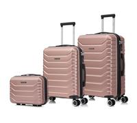 RAYKONG Conjunto de 3 Maletas|Neceser 29x35x16.50cm|Maleta Cabina ABS+PC 55x40x20cm|Mediana Expandible 20kg-23kg - 66x45x27.50-30cm | RosaDorada