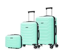 RAYKONG Conjunto de 3 Maletas|Neceser 29x35x16.50cm|Maleta Cabina ABS+PC 55x40x20cm|Mediana Expandible 20kg-23kg - 66x45x27.50-30cm | Menta