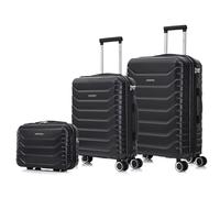 RAYKONG Conjunto de 3 Maletas|Neceser 29x35x16.50cm|Maleta Cabina ABS+PC 55x40x20cm|Mediana Expandible 20kg-23kg - 66x45x27.50-30cm | Negro