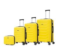 RAYKONG Conjunto de 4 Maletas ABS+PC|Neceser 29cm|Cabina 55x40x20cm|Mediana Expandible 20kg-23kg - 66x45x27.50-30cm|Grande Expandible 23kg-25kg - 75x49x31-33.50cm | Amarillo