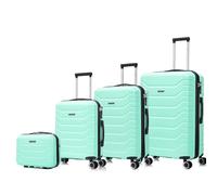 RAYKONG Conjunto de 4 Maletas ABS+PC|Neceser 29cm|Cabina 55x40x20cm|Mediana Expandible 20kg-23kg - 66x45x27.50-30cm|Grande Expandible 23kg-25kg - 75x49x31-33.50cm | Menta