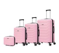 RAYKONG Conjunto de 4 Maletas ABS+PC|Neceser 29cm|Cabina 55x40x20cm|Mediana Expandible 20kg-23kg - 66x45x27.50-30cm|Grande Expandible 23kg-25kg - 75x49x31-33.50cm | RosaClaro
