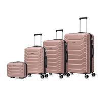 RAYKONG Conjunto de 4 Maletas ABS+PC|Neceser 29cm|Cabina 55x40x20cm|Mediana Expandible 20kg-23kg - 66x45x27.50-30cm|Grande Expandible 23kg-25kg - 75x49x31-33.50cm | RosaDorada