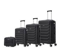 RAYKONG Conjunto de 4 Maletas ABS+PC|Neceser 29cm|Cabina 55x40x20cm|Mediana Expandible 20kg-23kg - 66x45x27.50-30cm|Grande Expandible 23kg-25kg - 75x49x31-33.50cm | Negro