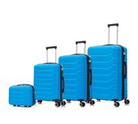 RAYKONG Conjunto de 4 Maletas ABS+PC|Neceser 29cm|Cabina 55x40x20cm|Mediana Expandible 20kg-23kg - 66x45x27.50-30cm|Grande Expandible 23kg-25kg - 75x49x31-33.50cm | Turquesa
