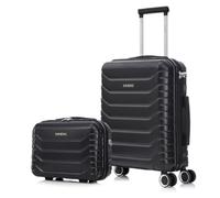 RAYKONG Maleta de Cabina 55x40x20cm Policarbonato (40L) con Neceser | semirígida Trolley pequeño Equipaje de Mano 4 Ruedas giratorios a 360º Cierre numérico (Negro)