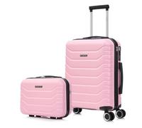 RAYKONG Maleta de Cabina 55x40x20cm Policarbonato (40L) con Neceser | semirígida Trolley pequeño Equipaje de Mano 4 Ruedas giratorios a 360º Cierre numérico (Rosa)