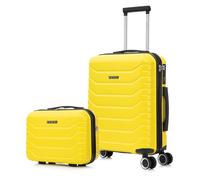 RAYKONG Maleta de Cabina 55x40x20cm Policarbonato (40L) con Neceser | semirígida Trolley pequeño Equipaje de Mano 4 Ruedas giratorios a 360º Cierre numérico (Amarillo)