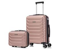 RAYKONG Maleta de Cabina 55x40x20cm Policarbonato (40L) con Neceser | semirígida Trolley pequeño Equipaje de Mano 4 Ruedas giratorios a 360º Cierre numérico (Rosadorado)