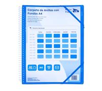 Raylu Paper® - Carpeta clasificadora con anillas con fundas transparentes A4 de 90 micras y sobre con cierre adhesivo, tapa personalizable. Carpeta de fundas 100% biodegradable. (40 Fundas, Azul)