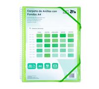 Raylu Paper® - Carpeta clasificadora con anillas con fundas transparentes A4 de 90 micras y sobre con cierre, tapa personalizable. Carpeta de fundas 100% biodegradable. (30 Fundas, Verde)