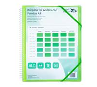 Raylu Paper® - Carpeta clasificadora con anillas con fundas transparentes A4 de 90 micras y sobre con cierre, tapa personalizable. Carpeta de fundas 100% biodegradable. (40 Fundas, Verde)