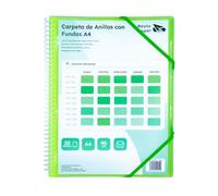 Raylu Paper® - Carpeta clasificadora con anillas con fundas transparentes A4 de 90 micras y sobre con cierre, tapa personalizable. Carpeta de fundas 100% biodegradable. (20 Fundas, Verde)