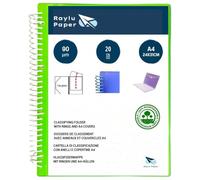 Raylu Paper® - Carpeta clasificadora con anillas con fundas transparentes A4 de 90 micras y sobre con cierre, tapa personalizable. Carpeta de fundas 100% biodegradable. (20 Fundas, Verde)