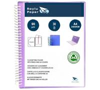 Raylu Paper® - Carpeta clasificadora con anillas con fundas transparentes A4 de 90 micras y sobre con cierre, tapa personalizable. Carpeta de fundas 100% biodegradable. (30 Fundas, Violeta)