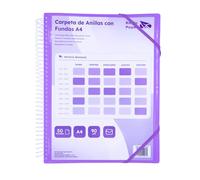 Raylu Paper® - Carpeta clasificadora con anillas fundas transparentes A4 de 90 micras y sobre con cierre, tapa personalizable. Carpeta de fundas 100% biodegradable. (50 Fundas, Violeta)