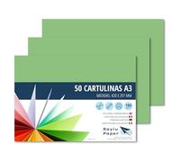 Raylu Paper® - Cartulinas A3 50 Unidades, 180g/m², 420 x 297 mm. Cartulinas A3 de colores con tacto suave, perfectas para encuadernación, oficina, dibujo y manualidades. (Verde Manzana)