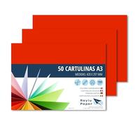 Raylu Paper® - Cartulinas A3 50 Unidades, 180g/m², 420 x 297 mm. Cartulinas A3 de colores con tacto suave, perfectas para encuadernación, oficina, dibujo y manualidades. (Rojo)