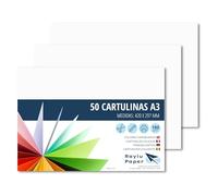 Raylu Paper® - Cartulinas A3 50 Unidades, 180g/m², 420 x 297 mm. Cartulinas A3 de colores con tacto suave, perfectas para encuadernación, oficina, dibujo y manualidades. (Blanco)