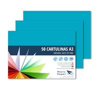 Raylu Paper® - Cartulinas A3 50 Unidades, 180g/m², 420 x 297 mm. Cartulinas A3 de colores con tacto suave, perfectas para encuadernación, oficina, dibujo y manualidades. (Turquesa)
