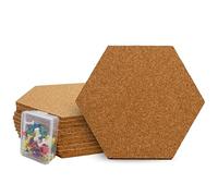 Raylu Paper® - Corcho Hexagonal para Pared Autoadhesivo, 10 Tableros de Corcho Natural de 6mm grosor, incluye 47 Chinchetas de colores. (Hexagonal)