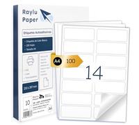 Raylu Paper - Etiquetas Adhesivas para Imprimir, 100 Folios de Pegatinas para Imprimir A4, Papel Adhesivo para Pegatinas Personalizadas, Etiquetas Autoadhesivas Blancas (14 x hoja (99,1x38,1mm))