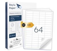 Raylu Paper ® - Etiquetas Autoadhesivas Blancas Para Imprimir, Pegatinas Adhesivas De Papel En Hojas A4 Para Impresora Inkjet, Láser Y Fotocopiadoras, 64 Etiquetas Por Hoja (48,5 x 16,9 mm)