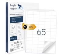 Raylu Paper® - Etiquetas Autoadhesivas A4 Blanco para Imprimir | 100 Hojas de Papel Adhesivo, Compatibles con Impresora Inkjet, Láser y Fotocopiadora | 65 Pegatinas Adhesivas (38 x 21,2 mm)