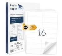 Raylu Paper® - Etiquetas Autoadhesivas A4 Blanco para Imprimir | 100 Hojas de Papel Adhesivo, Compatibles con Impresora Inkjet, Láser y Fotocopiadora | 16 Pegatinas Adhesivas (105 x 35 mm)