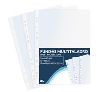 Raylu Paper® - Fundas multitaladro de polipropileno 100% reciclable, fundas para documentos de gran apertura, lomo reforzado. 100 unidades. (Transparente - Cristal, A4-60 micras)