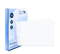 Raylu Paper® - Fundas multitaladro de polipropileno 100% reciclable, fundas para documentos de gran apertura, lomo reforzado. 25 unidades. (Transparente - Cristal, A3 - 90 micras)