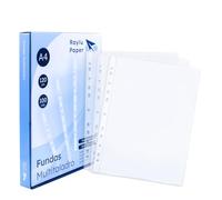 Raylu Paper® - Fundas multitaladro de polipropileno 100% reciclable, fundas para documentos de gran apertura, lomo reforzado. 100 unidades. (Transparente - Cristal, A4 - 120 micras)