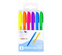Raylu Paper - Marcadores Fluorescentes Neón con Punta Biselada, Pack de 6 Subrayadores con Trazo de 1-4mm, Rotuladores Fluorescentes para Estudio, Oficina y Organización (Neón)