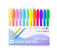Raylu Paper - Marcadores Fluorescentes Neón y Pastel con Punta Biselada, Pack de 12 Subrayadores con Trazo de 1-4mm, Rotuladores Fluorescentes para Estudio, Oficina y Organización (Neón + Pastel)