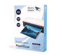 RAYLU PAPER - Pack de 100 fundas para plastificar, transparentes, acabado brillante, láminas térmicas para plastificar, fundas para plastificadora, láminas de plástico (125 micras, A6)