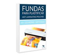RAYLU PAPER - Pack de 100 fundas para plastificar, transparentes, acabado brillante, láminas térmicas para plastificar, fundas para plastificadora, láminas de plástico (125 micras, A3)