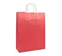 Raylu Paper® - Pack de 25 Bolsas de papel Kraft de colores con asas resistentes, bolsas de papel 100% reciclables para la compra, chuches o regalos (Rojo, Grandes (35x14x44 cm))