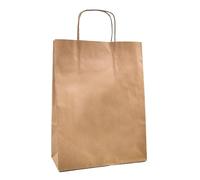 Raylu Paper® - Pack de 25 Bolsas de papel Kraft de colores con asas resistentes, bolsas de papel 100% reciclables para la compra, chuches o regalos (Marrón Kraft, Medianas (32x12x42 cm))