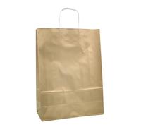 Raylu Paper® - Pack de 25 Bolsas de papel Kraft de colores con asas resistentes, bolsas de papel 100% reciclables para la compra, chuches o regalos (Dorado, Grandes (35x14x44 cm))