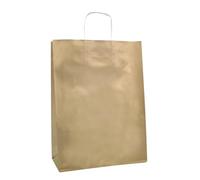 Raylu Paper® - Pack de 25 Bolsas de papel Kraft de colores con asas resistentes, bolsas de papel 100% reciclables para la compra, chuches o regalos (Dorado, Pequeñas (25x10x32 cm))