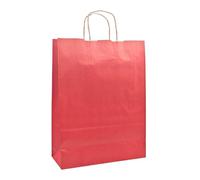 Raylu Paper® - Pack de 25 Bolsas de papel Kraft de colores con asas resistentes, bolsas de papel 100% reciclables para la compra, chuches o regalos (Rojo, Medianas (32x12x42 cm))