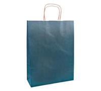 Raylu Paper® - Pack de 25 Bolsas de papel Kraft de colores con asas resistentes, bolsas de papel 100% reciclables para la compra, chuches o regalos (Azul Marino, Pequeñas (25x10x32 cm))
