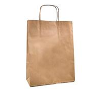 Raylu Paper® - Pack de 25 Bolsas de papel Kraft de colores con asas resistentes, bolsas de papel 100% reciclables para la compra, chuches o regalos. Color Marrón Kraft, Pequeñas (35x14x44 cm)