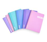 RAYLU PAPER - Pack de 6 Cuadernos A4 con Espiral y Tapa de Resistente de Polipropileno, 80 Hojas 90g, Libretas de 4 Colores Pastel para Apuntes, Estudio, Oficina y Universidad