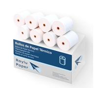 Raylu Paper - Papel térmico, Rollos de Papel para Impresora Térmica, para Ticket, TPV y Datáfono, Pack de Rollos de Impresora de Tickets Sin Tinta (57x40mm - 10 Rollos)